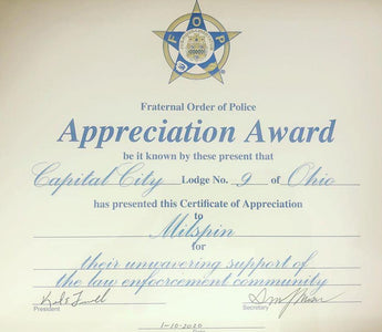 MILSPIN Receives Appreciation Award From Fraternal Order of Police