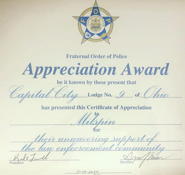 MILSPIN Receives Appreciation Award From Fraternal Order of Police