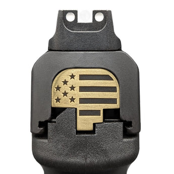 Large US Flag Slide Back Plate - S&W Smith & Wesson Back Plate Milspin Black on Brass 