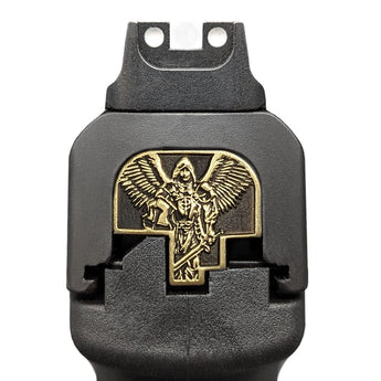 St. Michael 3D Slide Back Plate - S&W Smith & Wesson Back Plate Milspin Black on Brass 