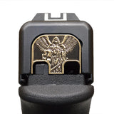 St. Michael 3D Slide Back Plate Glock Slide Back Plate MilSpin Standard (G17-G41, G45) Black on Brass 