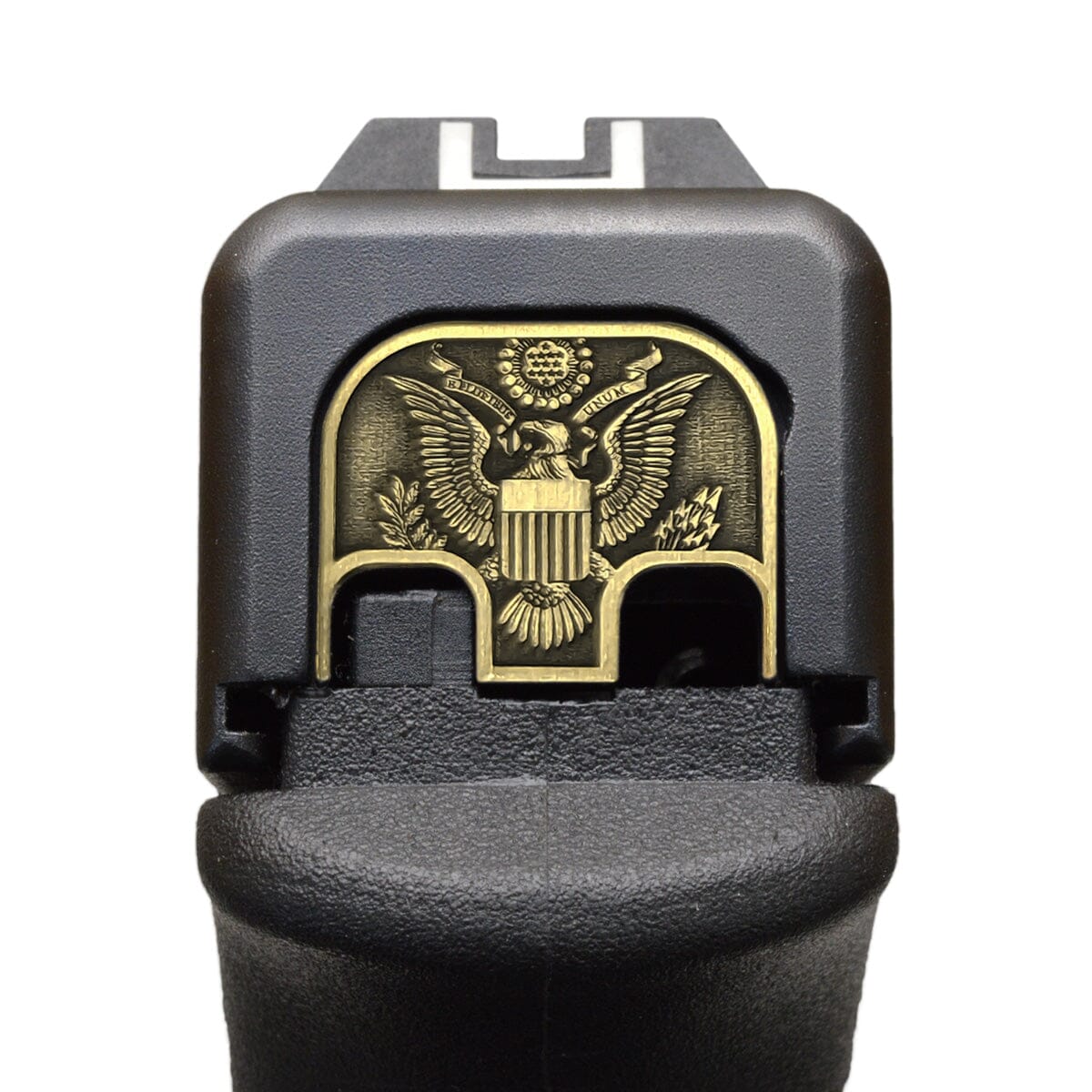 Great Seal of the USA 3D Slide Back Plate Glock Slide Back Plate MilSpin Standard (G17-G41, G45) Bare Brass 