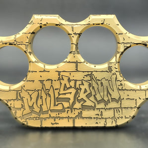 Limited Edition Milspin 3/4lb Brass Knuckle F*ck Around Find Out Solid Brass Paperweight | Graffiti 3/4LB Paperweight MILSPIN 