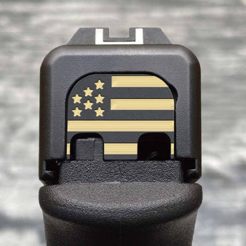 Milspin Large US Flag Slide Back Plate Glock Slide Back Plate MILSPIN Standard (G17-G41, G45) Black Cerakote on Brass 