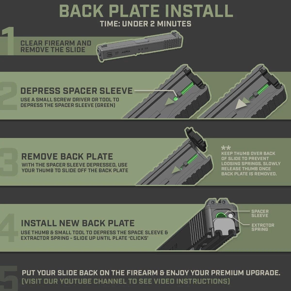 JST Designs Aluminum Blacked Out Flag Back Plate For Glock (Choose Model) – Stainless Steel Finish