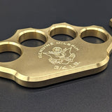 MILSPIN logo on 3/4lb solid brass knuckles