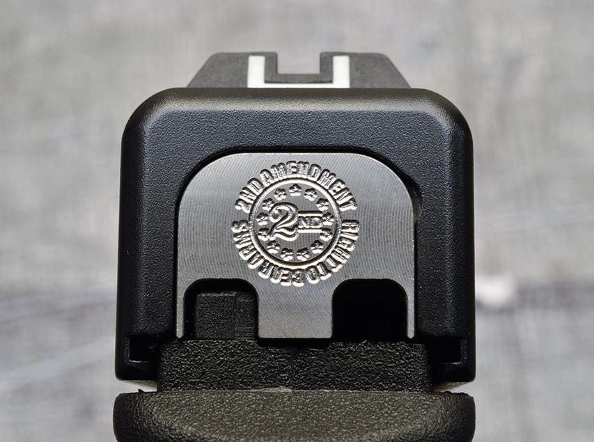 Milspin 2nd Amendment Right To Bear Arms Slide Back Plate Glock Slide Back Plate MilSpin Glock 42 Stainless Steel