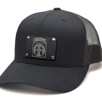 Milspin Snap-Back Velcro Hat + CURVED - 82nd Airborne Velcro Hat With Patch MilSpin All Black Stainless Steel Black