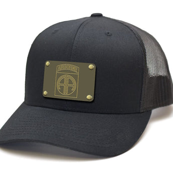 Milspin Snap-Back Velcro Hat + CURVED - 82nd Airborne Velcro Hat With Patch MilSpin All Black Brass OD Green