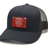 Milspin Snap-Back Velcro Hat + CURVED - 82nd Airborne Velcro Hat With Patch MilSpin All Black Stainless Steel Red