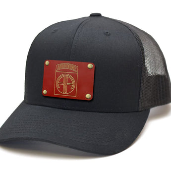 Milspin Snap-Back Velcro Hat + CURVED - 82nd Airborne Velcro Hat With Patch MilSpin All Black Brass Red