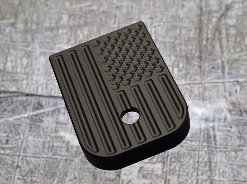 MILSPIN engraved magazine base plate with blacked out insignia
