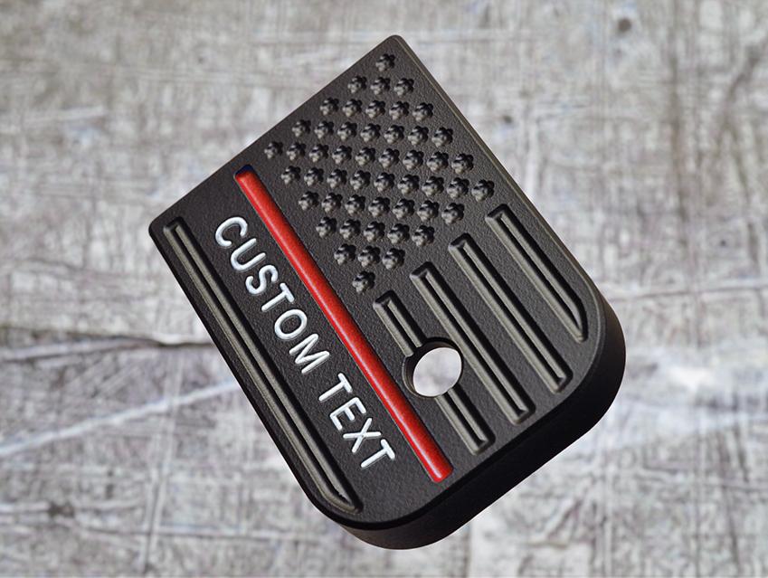 Milspin Custom Text Thin Red Line Flag Magazine Base Plate Glock Magazine Base Plates MilSpin 