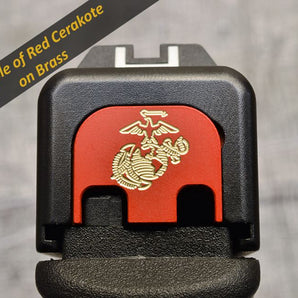 Milspin Personalized Spartan Helmet Slide Back Plate Glock Slide Back Plate MilSpin Glock 43, 43X, 48 Red Cerakote on Brass 