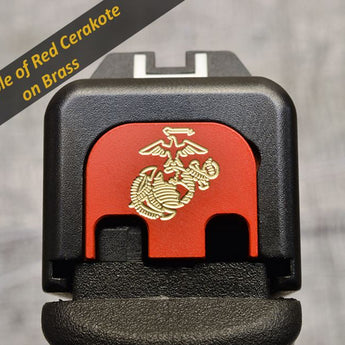 Milspin Jump Wings with Custom Text Slide Back Plate Glock Slide Back Plate MilSpin Standard (G17-G41, G45) Red Cerakote on Brass 
