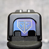Milspin GE with Border (Glock Elite) Glock Slide Back Plate Glock Slide Back Plate MilSpin Standard (G17-G41, G45) Flamed Titanium 