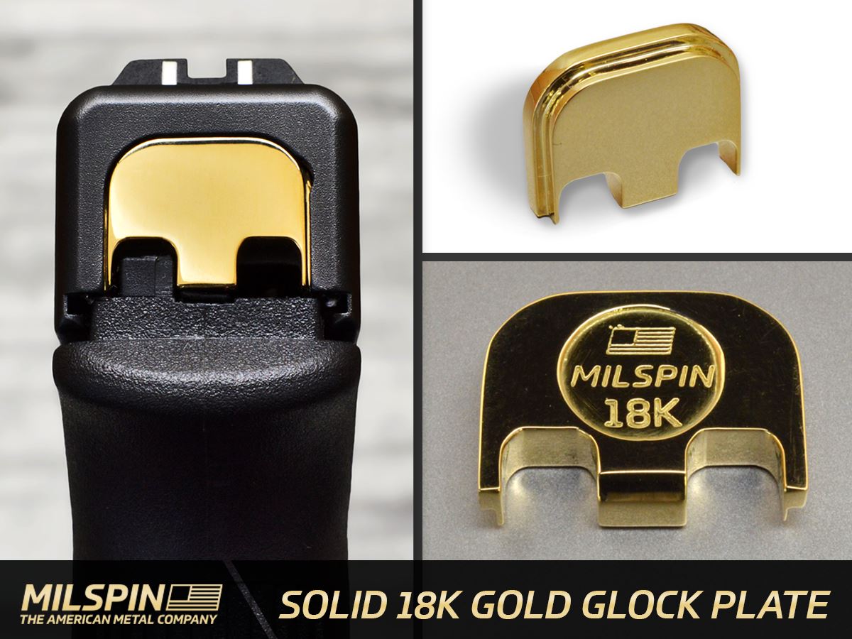 Milspin Solid 18 Karat Gold Slide Back Plate Glock Slide Back Plate MILSPIN 
