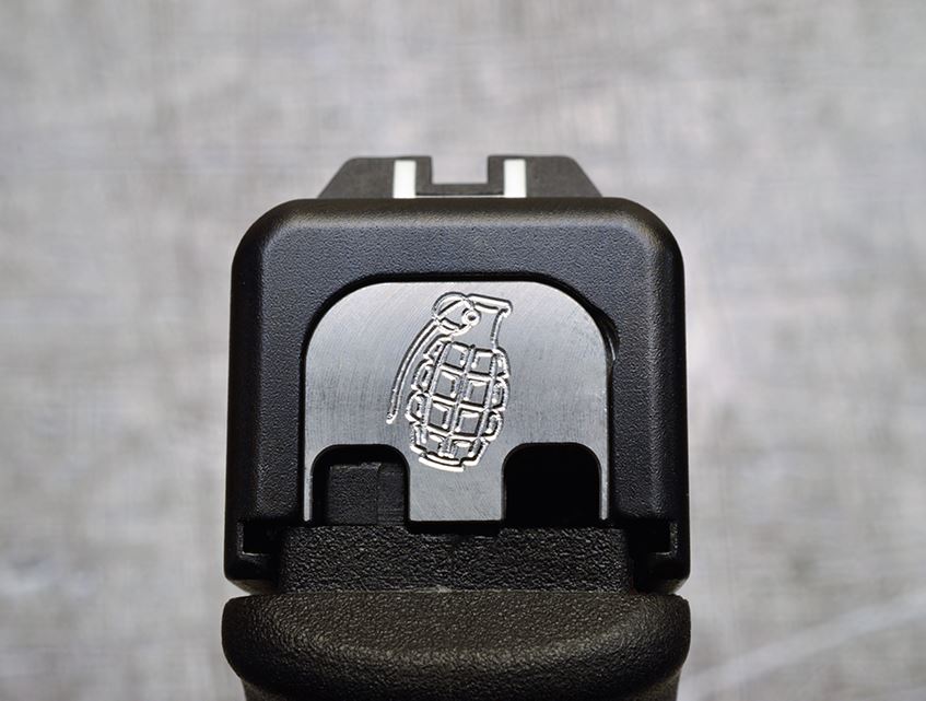 Milspin Grenade Slide Back Plate Glock Slide Back Plate MilSpin Glock 42 Stainless Steel 