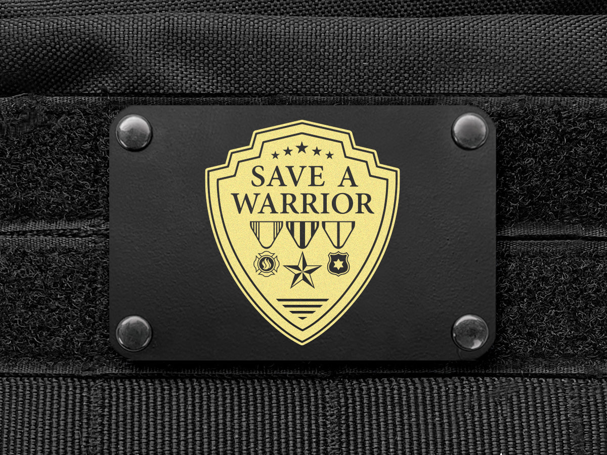 Save A Warrior™ Metal Morale Patch Morale Patch MilSpin Stainless Steel Black Cerakote CURVED (For Hat)
