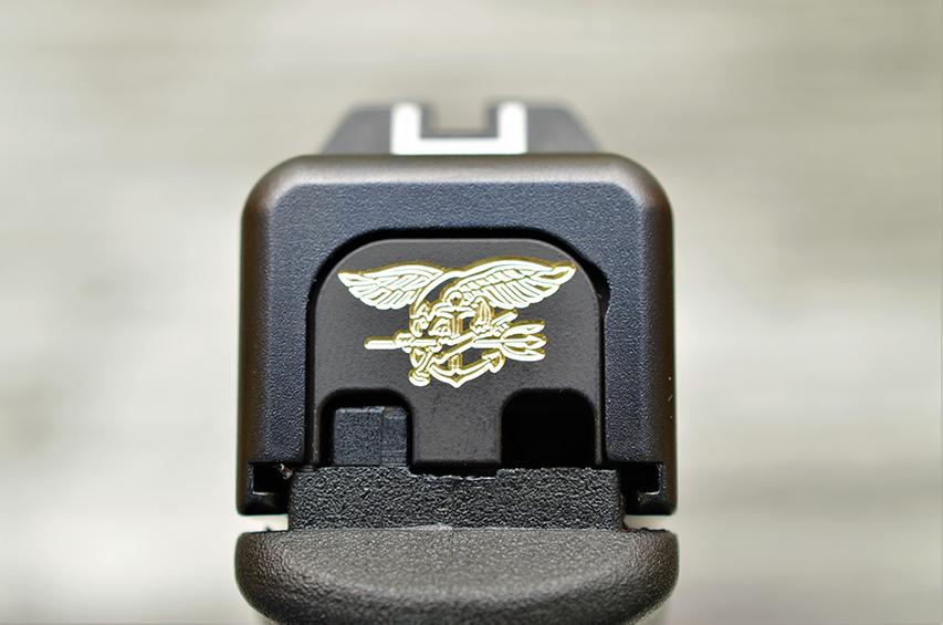 Milspin Navy Seal Trident Slide Back Plate Glock Slide Back Plate MilSpin Standard (G17-G41, G45) Black Cerakote on Brass 