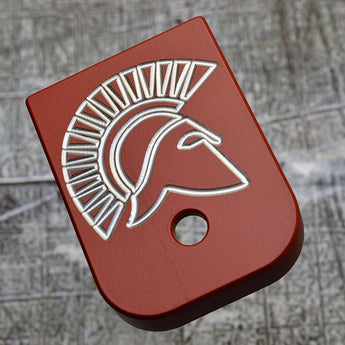 Milspin Spartan Helmet Magazine Base Plate Glock Magazine Base Plates MilSpin Glock 43 Red Cerakote on Stainless Steel 