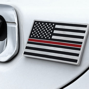 Milspin Thin Red Line Metal Auto Badge SET (3M, includes both flags as pictured) 3M Auto Badges MILSPIN 