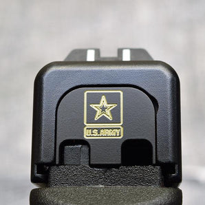 Milspin US Army Logo Slide Back Plate Glock Slide Back Plate MilSpin Standard (G17-G41, G45) Black Cerakote on Brass 