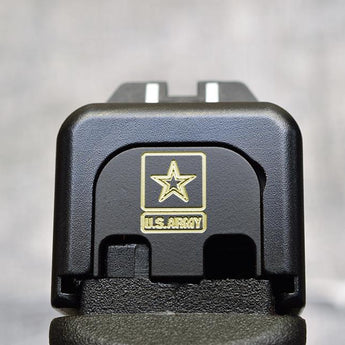 Milspin US Army Logo Slide Back Plate Glock Slide Back Plate MilSpin Standard (G17-G41, G45) Black Cerakote on Brass 