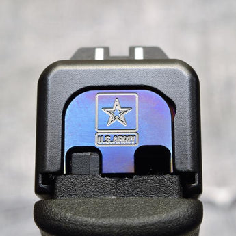 Milspin US Army Logo Slide Back Plate Glock Slide Back Plate MilSpin Standard (G17-G41, G45) Flamed Titanium 