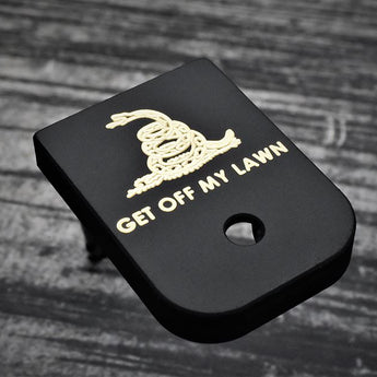 Milspin Gran Torino Get Off My Lawn Magazine Base Plate Glock Magazine Base Plates MilSpin 17/17L/18/19/19X/22/23/24/26/27/31/34/35/45 Black Cerakote on Brass 
