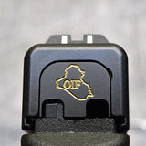 Milspin Iraq OIF Slide Back Plate Glock Slide Back Plate MilSpin Glock 43, 43X, 48 Black Cerakote on Brass 