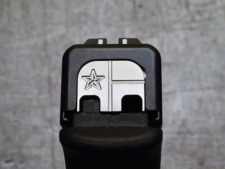 MILSPIN custom engraved Texas Flag Glock slide back plates