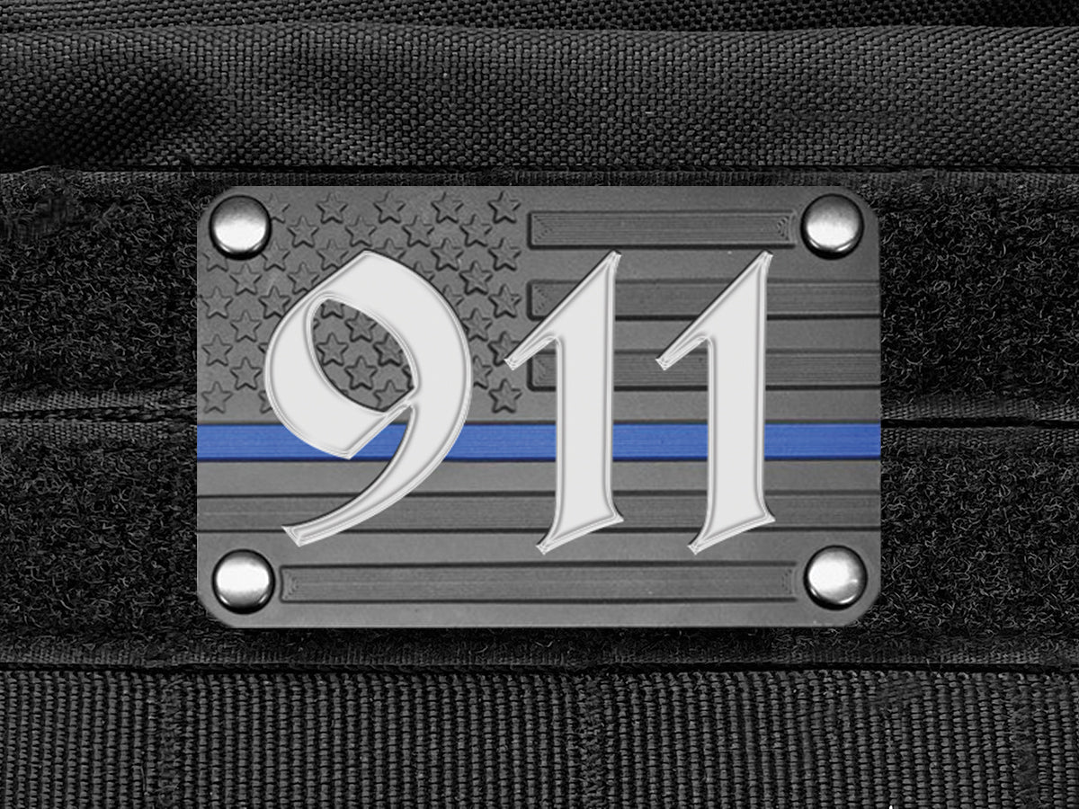 Milspin Thin Blue Line with Custom Text Metal & Velcro Patch Morale Patch MilSpin 